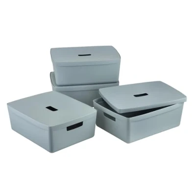 Image of INABOX Cottage Blue Storage Boxes with Lids 19L, 4 Pack BPA Free Plastic Solution for Bedroom, Laundry, Home &amp; Office, Ideal as Moving or
