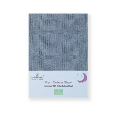 Image of DUDU N GIRLIE Baby Blanket for Newborn Warm &amp; Cosy Cellular 100% Extra Soft Breathable Cotton, Pram/Travel/Moses Basket (90 x 70 cm) Grey.
