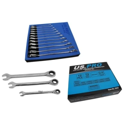 Image of US PRO 12pc Metric Gear Ratchet Combination Spanner Wrench Set 2233