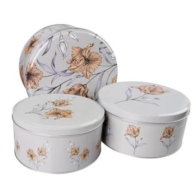 Image of Cake Tin Storage Set of 3, Round Nesting Tins, Stackable Airtight Biscuit Container Botanical Garden