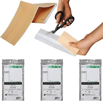 Image of Steroplast Hypo Allergenic Sterostrip Washproof Water Resistant First Aid Plaster Strip, 6cm x 1m (3 Pack)