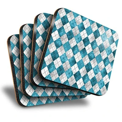 Image of Destination Vinyl ltd Great Coasters (Set of 4) Square Teal Argyle Tile Pattern Drink Glossy Coasters/Tabletop Protection for Any Table Type #2548