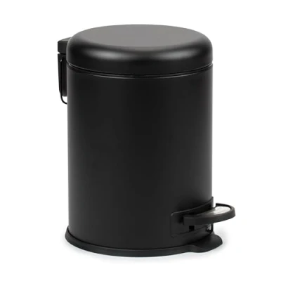 Image of TATAY Bathroom Trash Bin with Stainless Steel Pedal, 5L Capacity, Removable Inner Case, Cushioned Drop Closure, BPA Free, Black. Measures 17,5 x 22,5 25 cm.