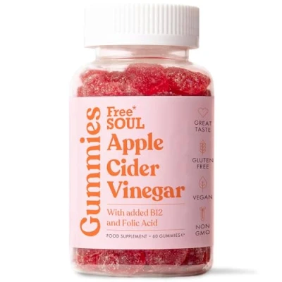 Image of Apple Cider Vinegar Gummies with The Mother 1000mg Enhanced Vitamin B12 &amp; Folic Acid 60 High Strength ACV Vegan Capsules Pomegranate Beetroot Powder Natural Ingredients Free Soul