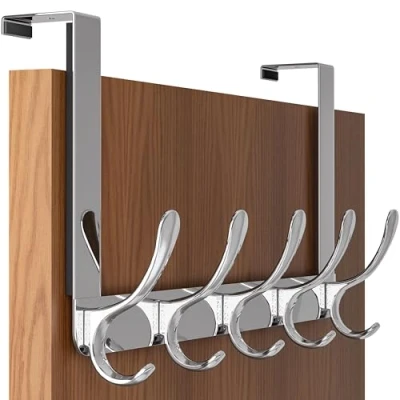 Image of SKOLOO Over The Door Hook 5 Hooks, Hanger for Hanging Clothes/Towels/Coats/Backpack/Hat, Coat Rack(Silver)