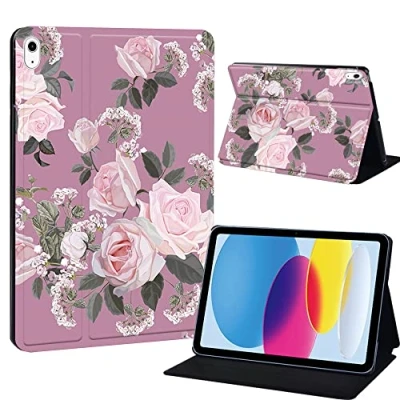Image of Printed Tablet Case for iPad 10th Generation 2022 10.9 Inch, Slim Hard Back Gen Cover Protective Smart Stand 10 10.9&quot; (purple flower)