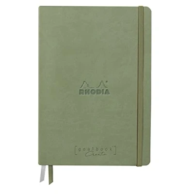 Image of RHODIA 194156C Rigid Notebook Bullet Journal Goalbook Creation Celadon A5 15.5x21x2 cm 100 pages Clairefontaine Paper Lavis Technique Plain White 200 g/m 2 Ribbons Faux Leather Cover