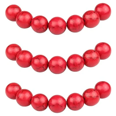 Image of MJDCB Round Stone Beads 6mm Synthetic Red Turquoise Loose Gemstone for Jewelry Making Bracelet Necklace 60pcs