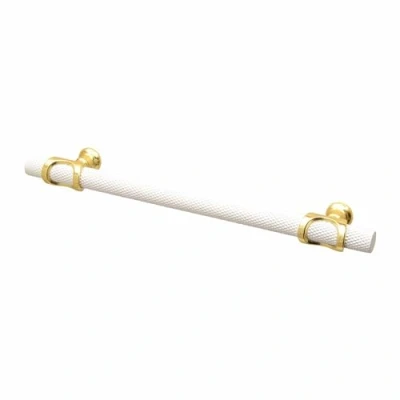 Image of Decoranddecor Amelia Knurled Cabinet Handles T Bar Kitchen Cupboard Aluminium Drawer Furniture Knobs 320mm Hole Centre, White Matt Gold