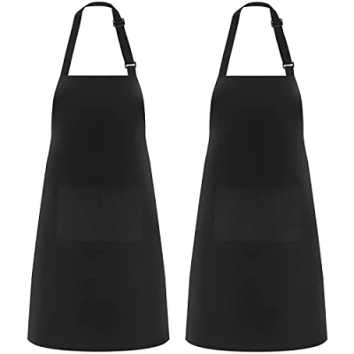 Image of Riqiaqia 2 Pack Aprons for Men Women with Pockets, Kitchen Cooking Baking Painting Housework BLACK
