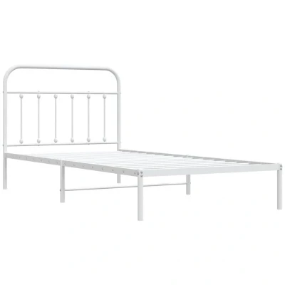 Image of vidaXL Robust Steel Single bed Frame with Back Support Headboard and Extra Under Storage Space White, Industrial Design, 100 x 200 cm