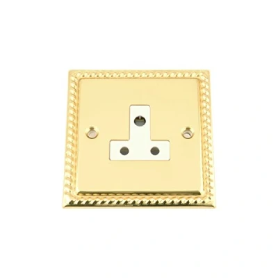 Image of Round Pin Socket 5 Amp Polished Brass White Insert Georgian