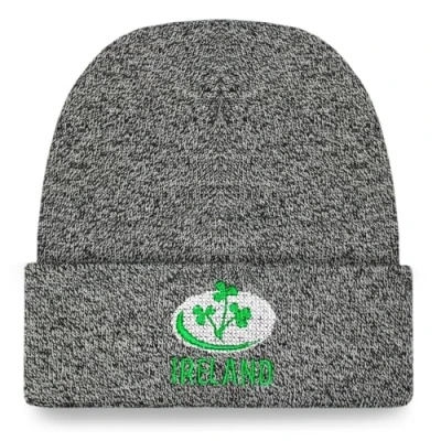 Image of TeddyT&#039;s Ireland Rugby Ball &amp; Irish Clover Thermal Knit Rib Grey Beanie Hat
