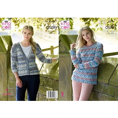 Image of King Cole Ladies Chunky Knitting Pattern Womens Cabled Sweater &amp; Cardigan (5315)