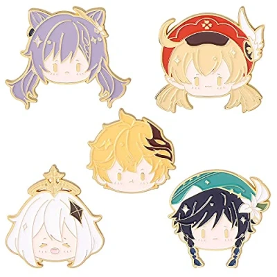 Image of Gen Shin Pin Badge Character Tartaglia Paimon Hutao Brooch Collection Alloy 5pcs/set