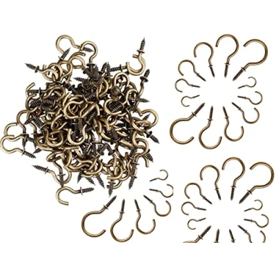 Image of SISI UK® 10pcs Hooks Pack Antique Brass Shouldered Cup Plastic Kitchen Screws in Mug Peg Loop (25 mm)