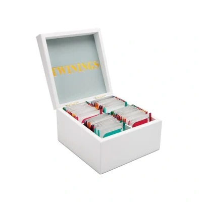 Image of Twinings White Wooden Tea Box 4 Compartment Filled with 48 Superblends