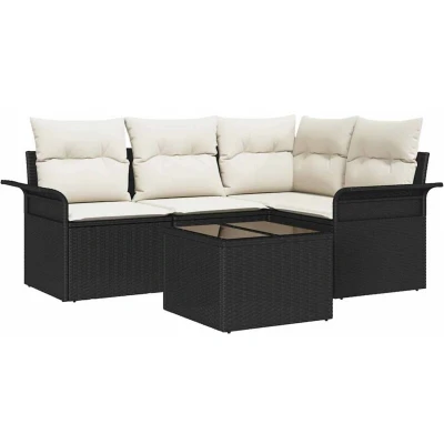 Image of vidaXL 4 Piece Garden Sofa Set with Cushions Brown Poly Rattan