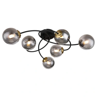 Image of Jorge Multi Arm Semi Flush Ceiling Lamp Matt Black Smoke Glass Shade 6x G9