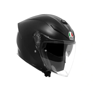 Image of AGV K5 Jet EVO E2206, Unisex Motorbike Helmet, Carbon and Glass Fibre Open Face Motorcycle with Scratch Resistant Anti UV Visor, Matt Black, XL