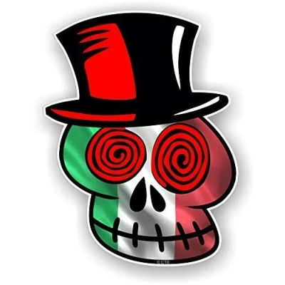 Image of Voodoo Skull Gothic Horror Biker Design With Italy Italian Flag motif Vinyl Car Sticker Decal 110x85mm