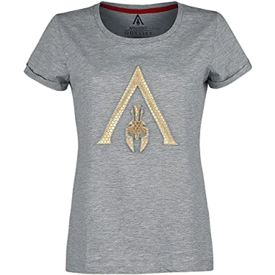 Image of Difuzed Assassin&#039;s Creed Odyssey Embossed Logo Women&#039;s T Shirt (m) Grey