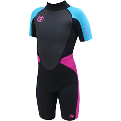 Image of Sola Kids&#039; Storm 3/2 Shortie Wetsuit, Magenta/Turquoise, LGE
