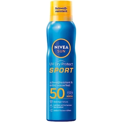 Image of NIVEA Sun UV Dry Protect Sport Spray SPF 50 (200 ml), 100% Transparent and Refreshing Protection, Sweat resistant &amp; Extra Waterproof