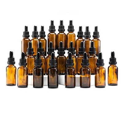 Image of YIZHAO Amber Glass Dropper Bottles 30ml, with Pipette Dropper, for Essential oil, Aromatherapy, Laboratory, Massage, Makeup, Mixing, Travel 24Pcs