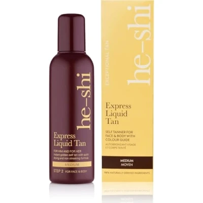 Image of He Shi Self Tan Express Instant Fake Liquid Bronze Natural Lotion Quick Dry Formula with No False Smell Vegan &amp; Cruelty Free Medium Bronzing Glow (150ml)
