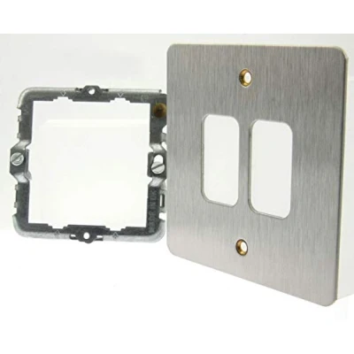 Image of MK Electric K14332BSS Edge 2 Module Plus Brushed Stainless Steel Modular Front Plate Supplied with Grid