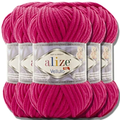 Image of Alize 5 x 100 g Velluto Turkish Wool Super Bulky Chenille Yarn Cuddly Soft Baby Hand Knitting for Crocheting XXL Ball Amigurumi (Bougainvillea 798)