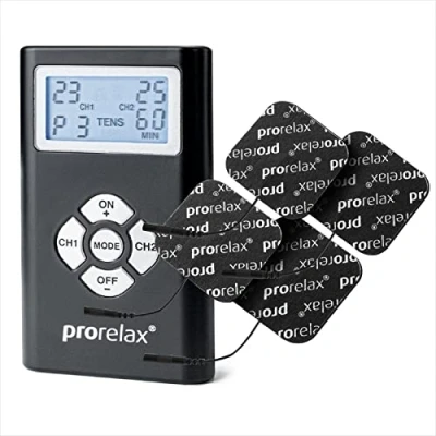 Image of prorelax TENS/EMS Duo Blackline Electrostimulation Device 2 therapies with one Natural Therapy Against Chronic Pain and for Muscle Building Massage Tension