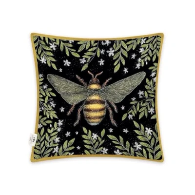 Image of Museums &amp; Galleries Square Cushion Honey Bee by Catherine Rowe Artistic Floral Design Organic Cotton 45 x 45cm Stylish Home Accessory
