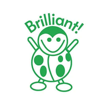 Image of SuperStickers Ladybird Pre Inked Teacher Stamper for Marking Green with Message &#039;Brilliant&#039;