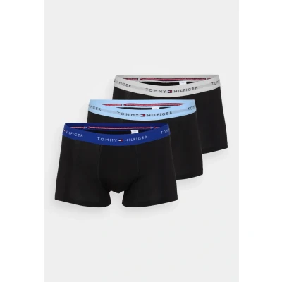 Image of Tommy Hilfiger Men’s 3 Pack Trunks with Logo Waistband, Multicolor (Vsl Blu/Lght Cst/Wdg Blu), M