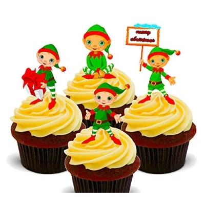 Image of Made4You Christmas Elves Edible Cupcake Toppers Stand up Wafer Cake Decorations (Pack of 24)