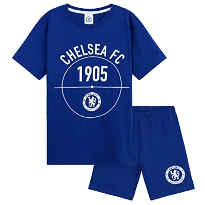 Image of Chelsea F.C. Boys Sports Fan Short Pyjamas Set, Cotton Lounge Wear Gifts for (Blue, 5 6 Years)