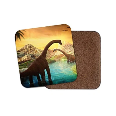Image of 1 x Dinosaur Scene Drinks Coaster Jurassic Kids Boys Girls Fun #8529
