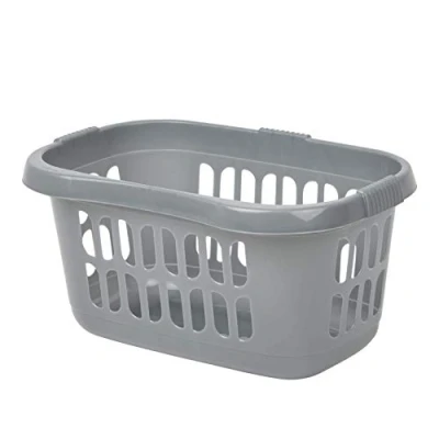 Image of Large 60L Laundry Basket Hamper Plastic Hipster Clothes Washing Bedding Linen Storage (Silver)