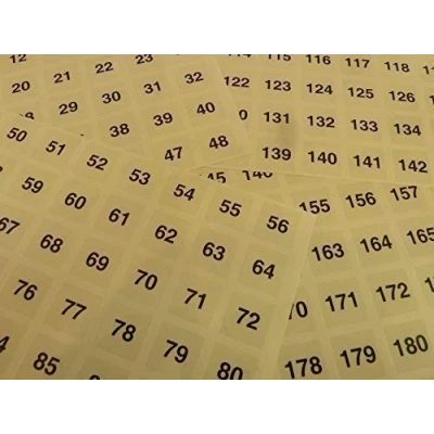 Image of 20mm (0.8 inch) Square Black on Gloss Clear Transparent Consecutive, Sequential Number Sequence Labels, Numbering Stickers, from 1 192