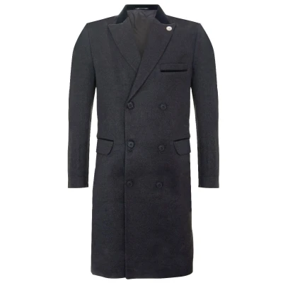 Image of TruClothing Mens 3/4 Charcoal Long Double Breasted Warm Winter Business Crombie Overcoat Wool Coat 48