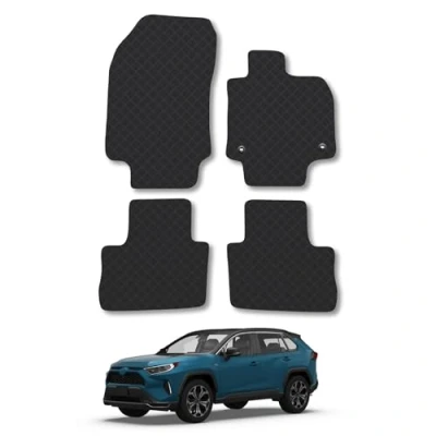 Image of Rubber Car Mats Compatible with Toyota Rav4 (2019 ) Tailored Fit Floor Set Accessory Black Custom 4 Pieces Clips Anti Slip Backing, Heavy Duty &amp; Waterproof