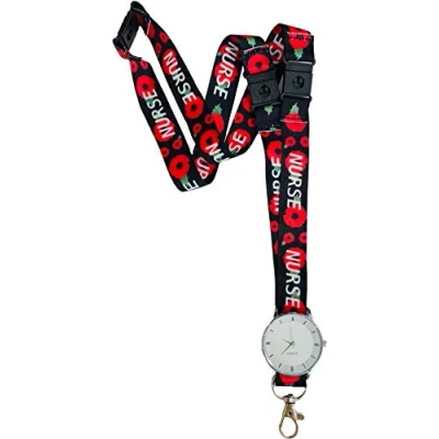 Image of 20mm Poppy Nurse Lanyard with 3 Point (Triple) Breakaway &amp; Integrated Watch