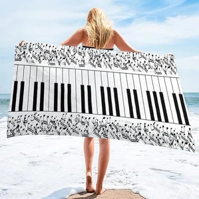 Image of Beach Towel White Black Microfiber Fast Drying,Sand Free,Super Lightweight Travel Towels For Swimming Pool,Camping,Picnic,Yoga Gym Sports, Essentials 90X180Cm