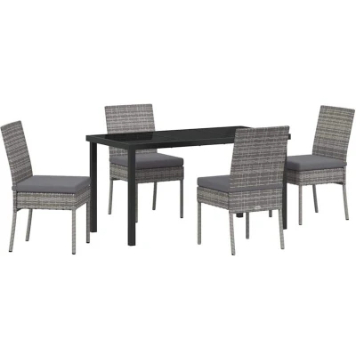 Image of vidaXL 5 Piece Garden Dining Set Grey Poly Rattan