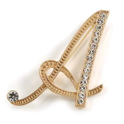 Image of &#039;A&#039; Gold Plated Clear Crystal Letter A Alphabet Initial Brooch Personalised Jewellery Gift 45mm Tall
