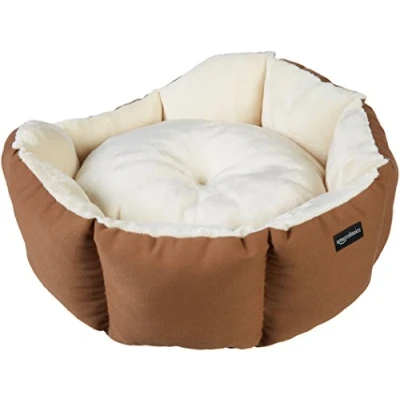 Image of Amazon Basics Octagon Pet Bed for Cat and Dog, Brown &amp; Ivory, 50 x 20 cm (L W H)