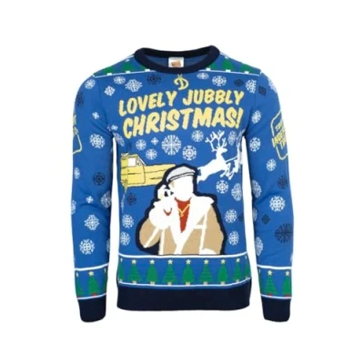 Image of Only Fools and Horses Official Knitted Christmas Jumper Sweater Del Boy (M) Blue