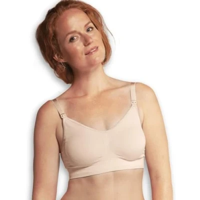 Image of Carriwell Women Seamless Nursing Bra, Flexible Maternity Wide Elastic Band For Better Hold, Non Iron, With Bra Extension[Honey][Medium]